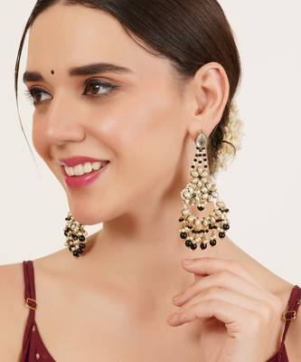 Black beaded kundan chandbali earrings 3