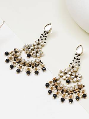 Black beaded kundan chandbali earrings 4