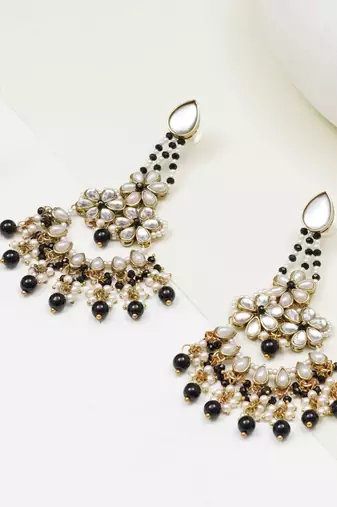Black beaded kundan chandbali earrings