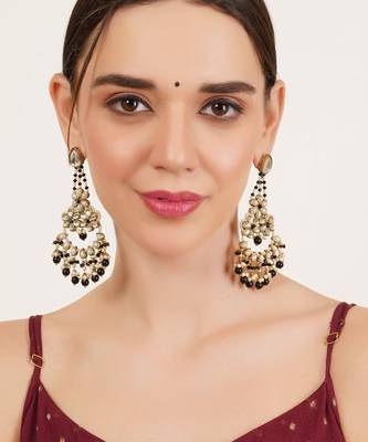 Black beaded kundan chandbali earrings 1