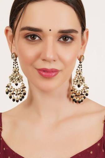 Black beaded kundan chandbali earrings