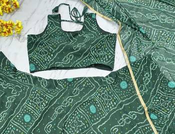 Green Color Bandhej Printed Work Georgette Lehenga Choli 1