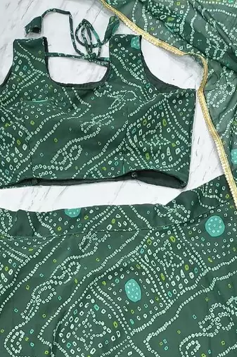 Green Color Bandhej Printed Work Georgette Lehenga Choli