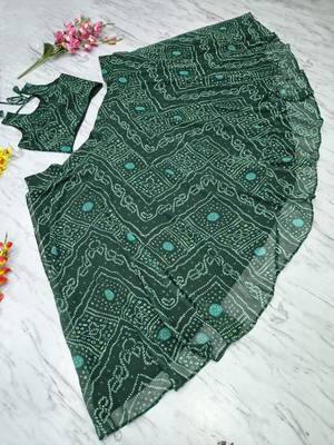 Green Color Bandhej Printed Work Georgette Lehenga Choli 4