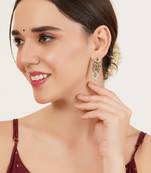 Green beaded leaf kundan stud earrings