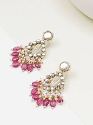 Pink drop kundan & pearl earrings 2