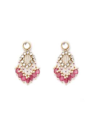 Pink drop kundan & pearl earrings 4