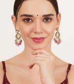 Pink drop kundan & pearl earrings