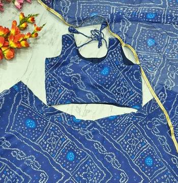 Navy Blue Color Bandhej Printed Work Georgette Lehenga Choli 1