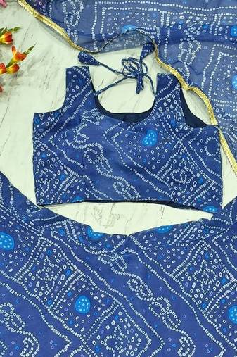 Navy Blue Color Bandhej Printed Work Georgette Lehenga Choli
