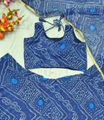 Navy Blue Color Bandhej Printed Work Georgette Lehenga Choli