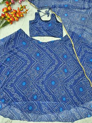 Navy Blue Color Bandhej Printed Work Georgette Lehenga Choli 3