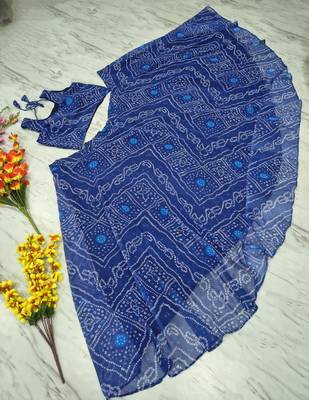 Navy Blue Color Bandhej Printed Work Georgette Lehenga Choli 4