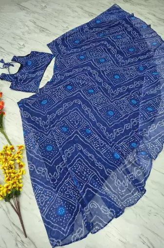 Navy Blue Color Bandhej Printed Work Georgette Lehenga Choli