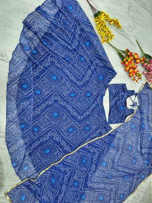 Navy Blue Color Bandhej Printed Work Georgette Lehenga Choli 5