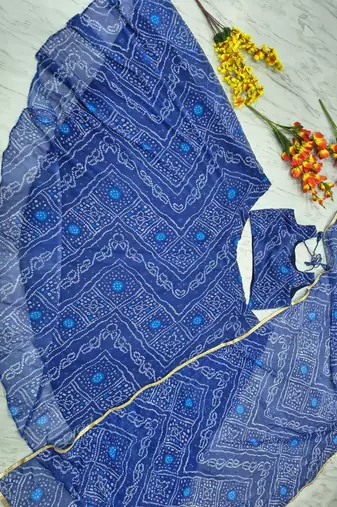 Navy Blue Color Bandhej Printed Work Georgette Lehenga Choli