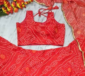 Orange Color Bandhej Printed Work Georgette Lehenga Choli 1