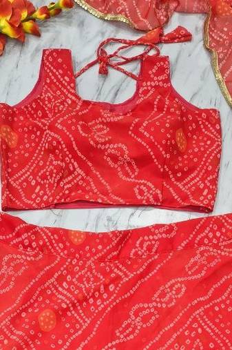 Orange Color Bandhej Printed Work Georgette Lehenga Choli