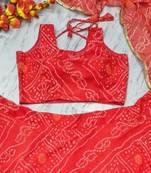 Orange Color Bandhej Printed Work Georgette Lehenga Choli