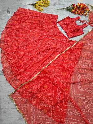 Orange Color Bandhej Printed Work Georgette Lehenga Choli 2