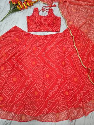 Orange Color Bandhej Printed Work Georgette Lehenga Choli 3