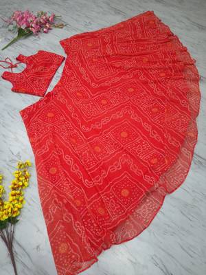 Orange Color Bandhej Printed Work Georgette Lehenga Choli 4