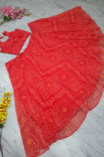 Orange Color Bandhej Printed Work Georgette Lehenga Choli