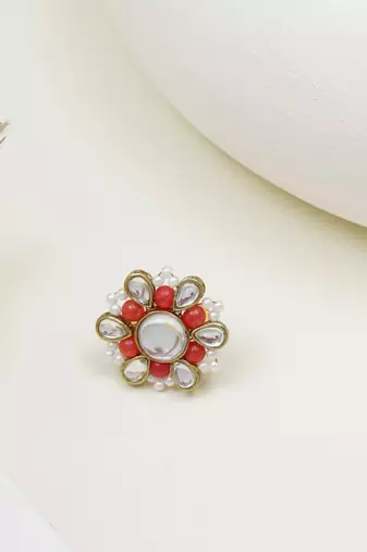 Beaded bloom adjustable ring