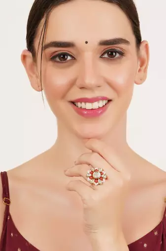 Beaded bloom adjustable ring