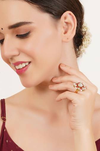 Beaded bloom adjustable ring