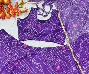 Purple Color Bandhej Printed Work Georgette Lehenga Choli 1
