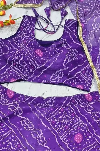Purple Color Bandhej Printed Work Georgette Lehenga Choli