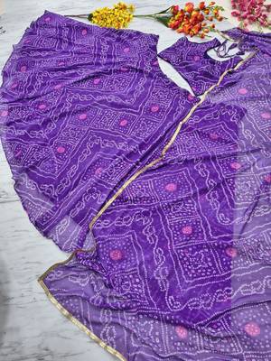 Purple Color Bandhej Printed Work Georgette Lehenga Choli 2