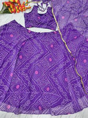 Purple Color Bandhej Printed Work Georgette Lehenga Choli 3