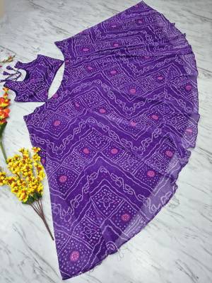 Purple Color Bandhej Printed Work Georgette Lehenga Choli 4