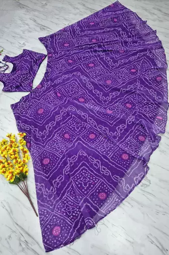 Purple Color Bandhej Printed Work Georgette Lehenga Choli