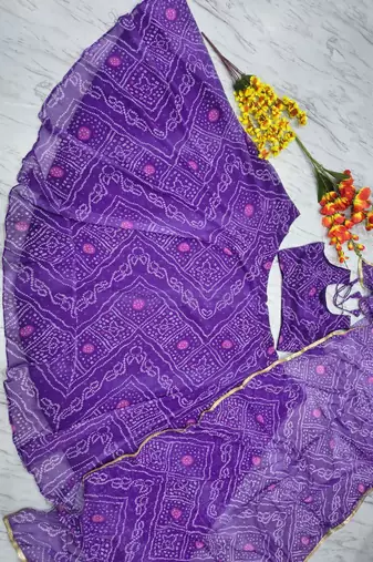 Purple Color Bandhej Printed Work Georgette Lehenga Choli