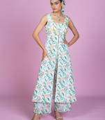 Ivory embroidered floral printart silk readymade straight suits trouser festive-salwar-suits