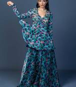 Black floral print embroidered art silk readymadepalazzo suits palazzo festive-salwar-suits