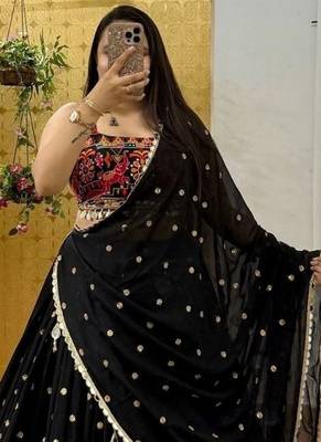Black Color Sequins With Digital Print And Real Mirror Work Georgette Lehenga Choli 1