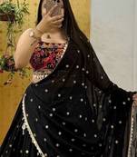 Black Color Sequins With Digital Print And Real Mirror Work Georgette Lehenga Choli