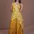 Mustard yellow floral print embroidered chinon silk readymade pant