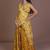 Mustard yellow floral print embroidered chinon silk readymade pant