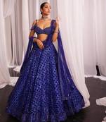 Navy Blue Color Jari Work And Rainbow Dual Sequins Work Butterfly Net Lehenga Choli