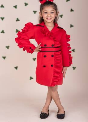 Red plain faux polyester dress 1