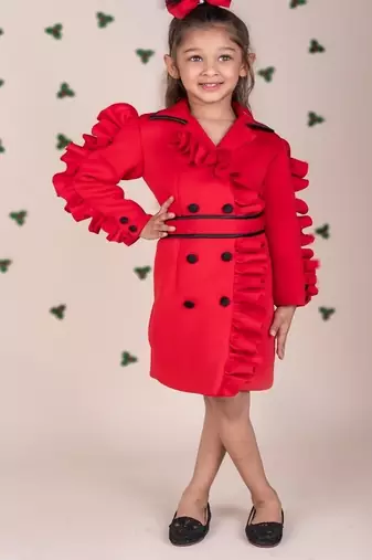 Red plain faux polyester dress