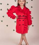 Red plain faux polyester dress