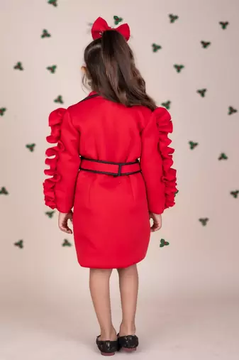 Red plain faux polyester dress