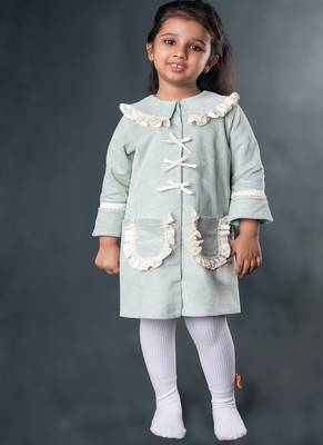 Mint green plain corduroy dress 1