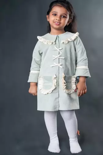 Mint green plain corduroy dress